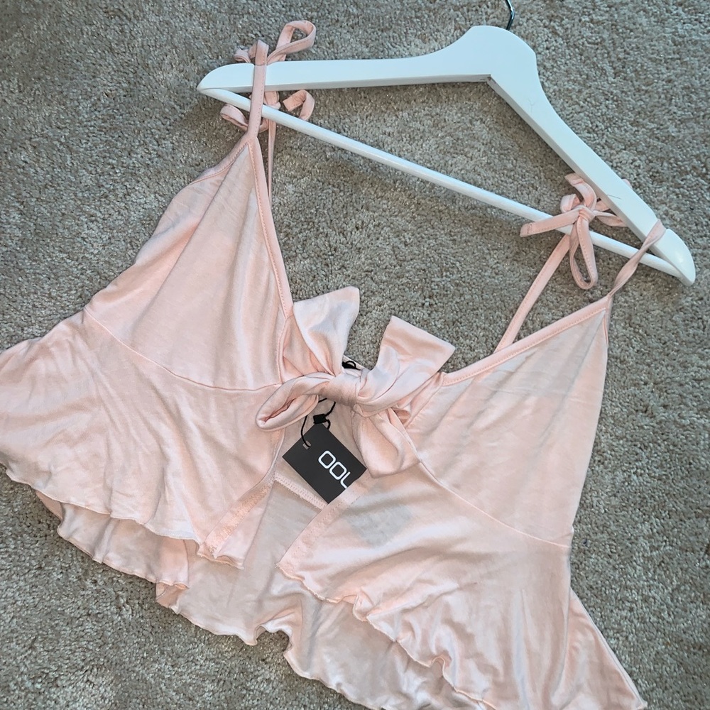 Bow Tie Pink Cropped Thin Strap Top